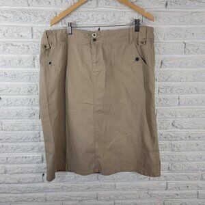 CJ Banks Womens Skirt 16W Plus ALine Beige Denim Blend Zip Slit Pockets BRO24E
